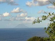 View of Stromboli from restaurant level.   The volcano ice smoking heavily today and I hope we can see sparks tonight!