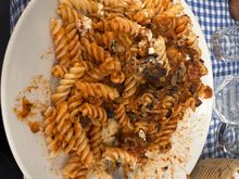Gemelli pasta with eggplant and basil