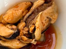 Complementary mussels in escabeche.. one of those dishes where you dab up every last bit off sauce with the bread..this was so delicious, and a bit spicy..this is mussel territory, after all....