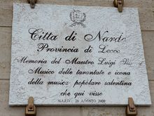 Plaque in the town at the former home of a Salentine tarantella musician