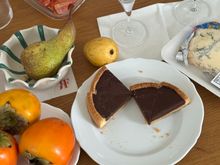 Persimmons; chocolate crostata which might be the best cake I've ever sampled; two types of local pears with the Abate pear in the bowl; candied papaya; meringue cookies made in Modena; Gorgonzola.  Not shown are the ubiquitous taralli, the round savory biscuit of Puglia that greets diners at every restaurant table and can probably be found in most Puglian kitchens.