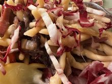 Outstanding trofiette (we shared this) with radicchio, cherry tomatoes,  speck (smokey ham) and my favorite:  smoked scamorza cheese.......I swooned over every bite....