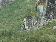 Beautiful rainbow by the waterfall 