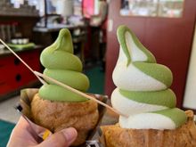 Soft serve served in a cream puff, just outside Ginkaku-ji 