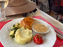 Pork in pastry, mashed potato, zucchini