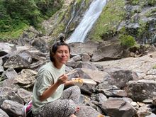 Miho and lunch at the waterdall