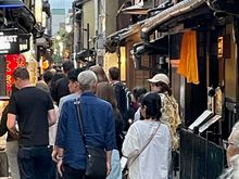 A shot of Pontocho Alley, it is lined with restaurants on both sides.
