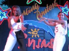 The gals of the animation team showing the tourists how to REALLY dance!