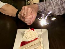 This is their signature dessert appropriately named “wedding cake“ which was provided gratis. Absolutely terrific. Joyce was surprised she ate half of it, as was I!