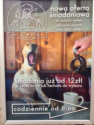 Testing to see if I can post a photo. This is a funny ad for a coffee shop in Warsaw.