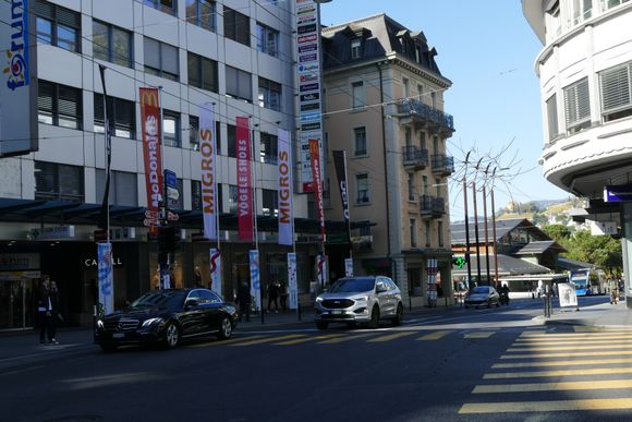 Montreux town --- so busy, not exactly charming