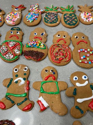 Unhappy gingerbread people and snow people 