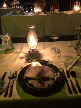 Buffet dinner of many African dishes with beautiful table settings 