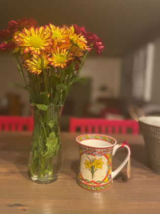 Here’’a a mug by my birthday flowers. They match!! 