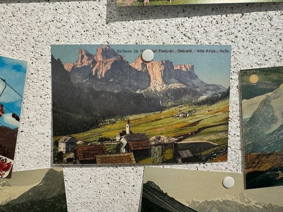 An old postcard from Rifugio Pisciadu, which we can see from our apartment (when the cloud cover isn't too low)