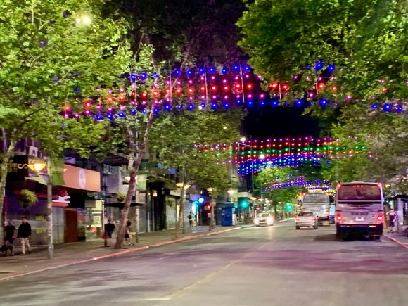 Montevideo with Carnival lights. Unfortunately, there have been no parades since we arrived.