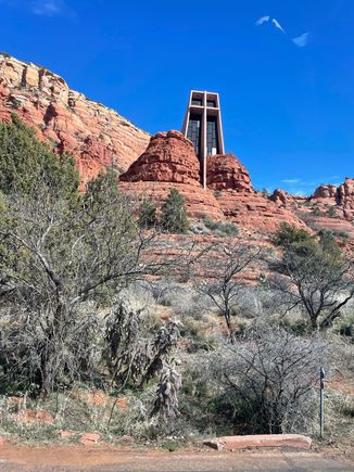 Sedona. Famous for the Red Rocks. This is the Chapel of the Holy Cross. I took this picture from inside a moving car. 