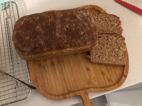 I finally made some bread in my new non KA mixer.
Whole wheat oat buttermilk.