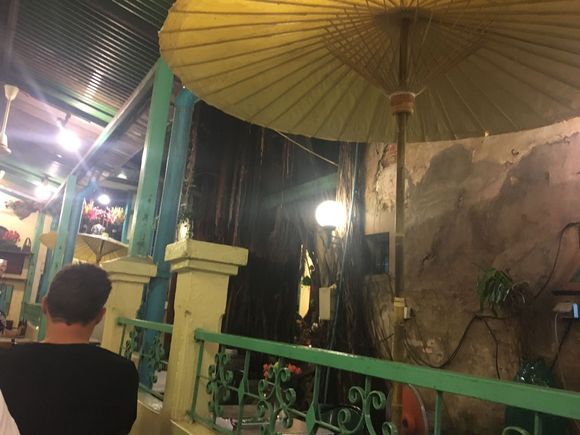 Banyan tree grows up thru the restaurant 