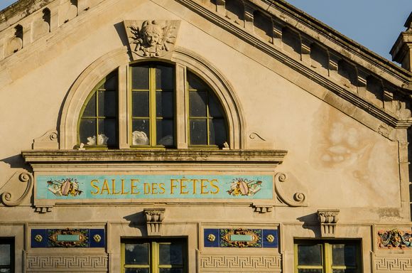 Salle des Fetes facade at sunrise.