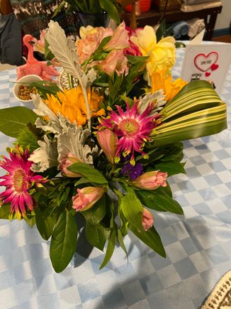 DH got some crazy flowers with some that were in our wedding back a million years ago