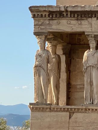 A closeup of a few of the Caryatids on the porch of the Erechtheion, the temple dedicated to Athena