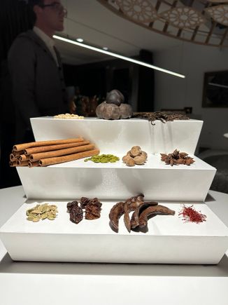 Waiter explains some of the spices available in Spain during the Golden era of the Reconquista---cinammon, carob, star anise, saffron....think of where the galleons traveled to bring. home these treasures--its fascinating. What other restaurant, anywhere, delves so deeply into the history of the food turned out by the kitchen???