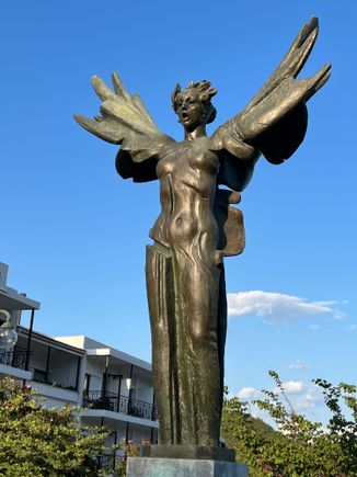 Pyrsos  Statue based on a winged Nike, named Pyrsos the Peaceful.   Its outside the site