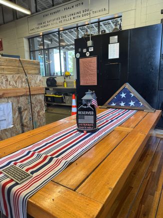 This table is reserved for veterans only, and they never pay a thing. The owners are super respectful of our veterans.