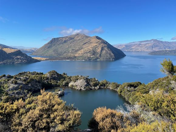 Looking down on 2 separate lakes 