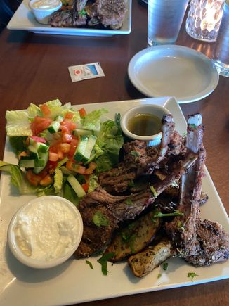 Our very delicious rack of lamb dinner at Taste of Egypt in St. John!