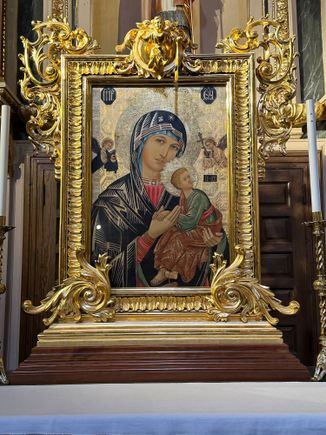 Note the resemblance to Byzantine art religious painting