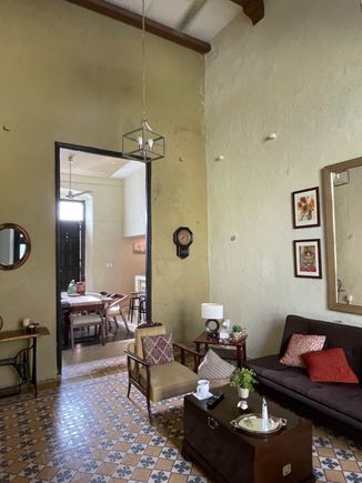 Walking into the living room.  The ceilings are so high.