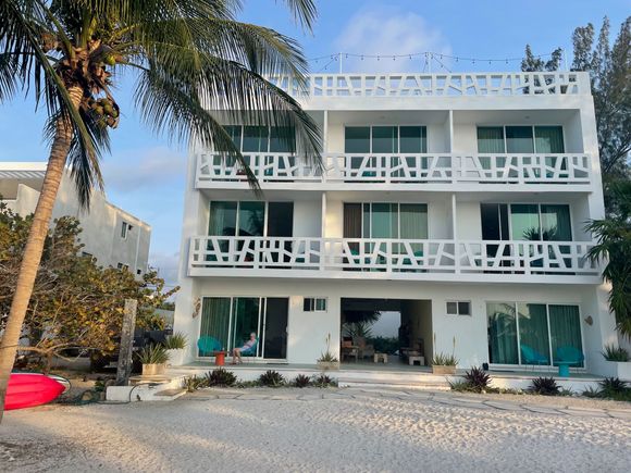 Right on the beach. Our room is bottom left, no stairs, yeah!N