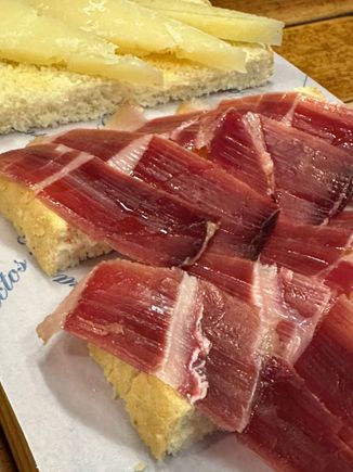 Jamon Iberico, Ibgerian ham (Shawn explained the varieties of this delicacy and how it pairs so well with sherries; we had the opportunity to taste with different styles of sherry)