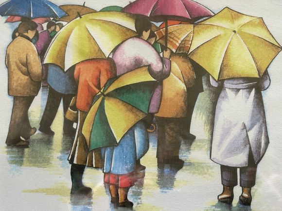 Drawing by local artist, a perfect portrayal of today's weather..yes---from drizzle to pouring rain, just in time for our departure from the Parador and our drive to the next stop on our Galician journey