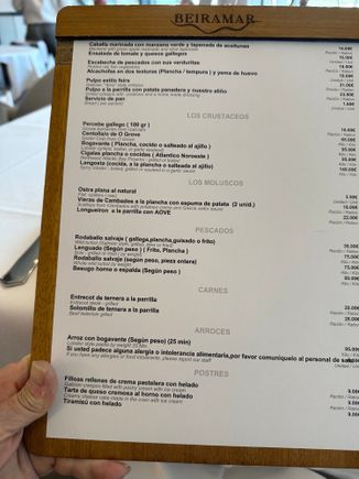 The carta at BEIRMAR;  very high price-quality ratio