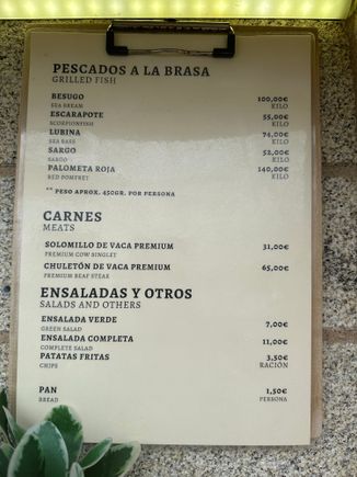 Half of the carta: The main courses.  The restaurant is legendary in this area for their lubina, sea bass, so that's what we chose.