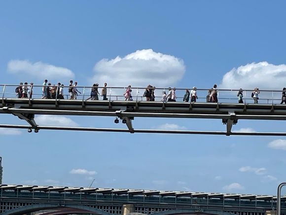 People walking over the Millienium Bridge