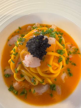 Ed's dinner at La Vista - pasta with shrimp