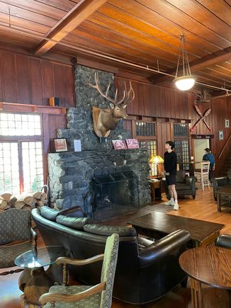 Lake Crescent Lodge with fireplace