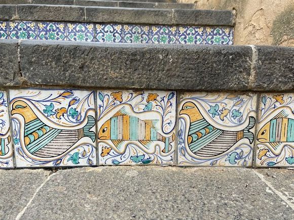 Each of the 142 steps is decorated in different style of tile