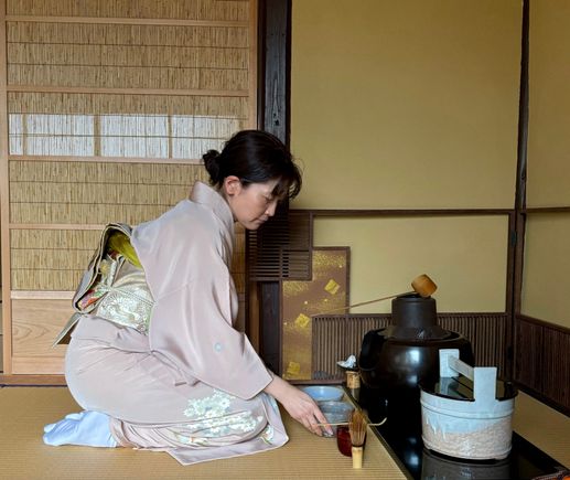After the purchase, the owner insisted we sit for a tea ceremony on the second floor of his shop! And she also played music on a harp!