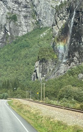 Beautiful rainbow by the waterfall 
