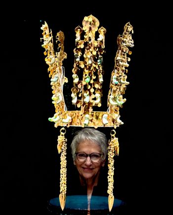 Joyce modeling another crown.