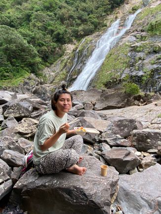Miho and lunch at the waterdall