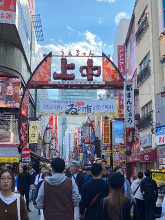 Along the bustling shopping street, Ameyoko