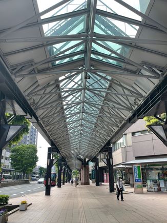 Walkway walking away from the train station