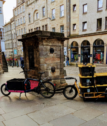 
Some intrepid person rides this bicycle delivery up Edinburgh hills to John Knox Wellhead.