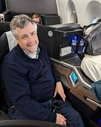 Dh in his little pod on BA 